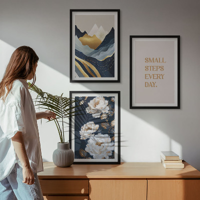 Keretezett kép szett hálószobába Absztrakt hegyek virágok inspiráció