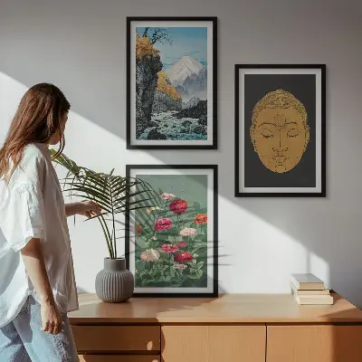 Japán természet és japandi kultúra kép szett hálószobába keretezett kivitelben