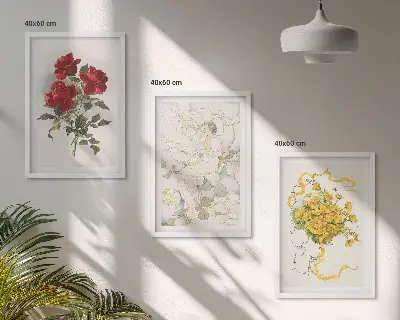 Fali dekorációs képkészlet rózsa mintával, piros és fehér színben