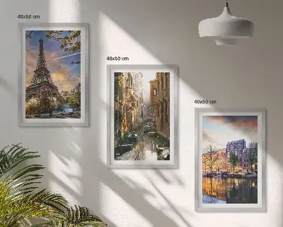 Fali dekoráció kép készlet Eiffel-torony, Velence és Amszterdam csatornái motívummal
