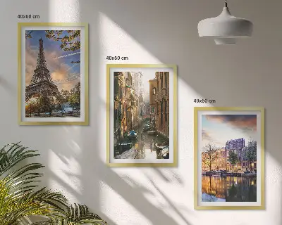 Fali dekoráció kép készlet Eiffel-torony, Velence és Amszterdam csatornái motívummal