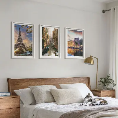 Fali dekoráció kép készlet Eiffel-torony, Velence és Amszterdam csatornái motívummal