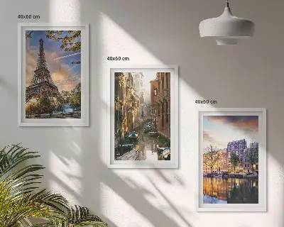 Fali dekoráció kép készlet Eiffel-torony, Velence és Amszterdam csatornái motívummal