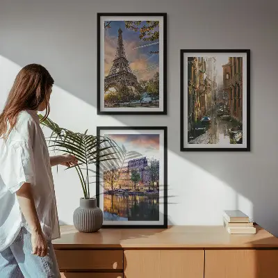 Fali dekoráció kép készlet Eiffel-torony, Velence és Amszterdam csatornái motívummal