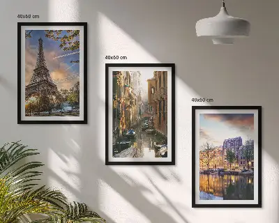 Fali dekoráció kép készlet Eiffel-torony, Velence és Amszterdam csatornái motívummal