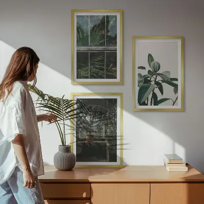 Keretezett képszett hálószobába zöld levelek az ablaknövényen mintával