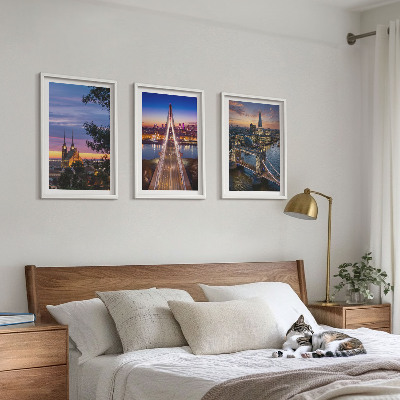 Keretezett kép szett hálószobába Hidak és naplementék látványa