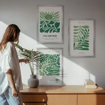 Keretezett képszett hálószobába zöld levelű növényi mintákkal