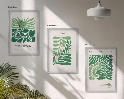 Keretezett képszett hálószobába zöld levelű növényi mintákkal