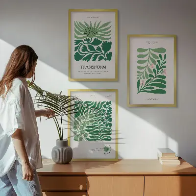 Keretezett képszett hálószobába zöld levelű növényi mintákkal