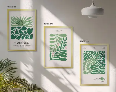 Keretezett képszett hálószobába zöld levelű növényi mintákkal