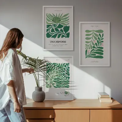 Keretezett képszett hálószobába zöld levelű növényi mintákkal