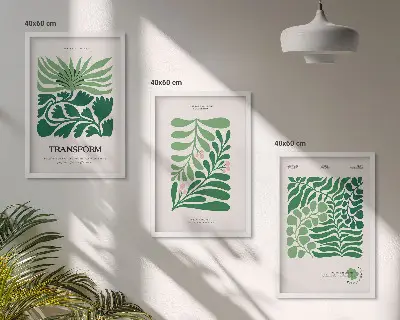Keretezett képszett hálószobába zöld levelű növényi mintákkal