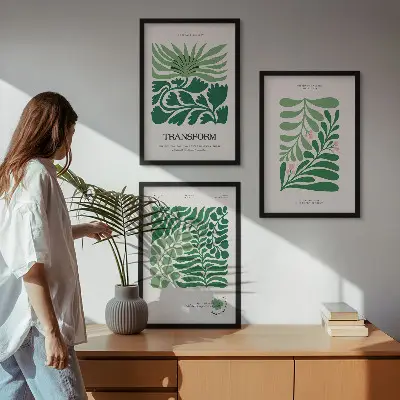 Keretezett képszett hálószobába zöld levelű növényi mintákkal