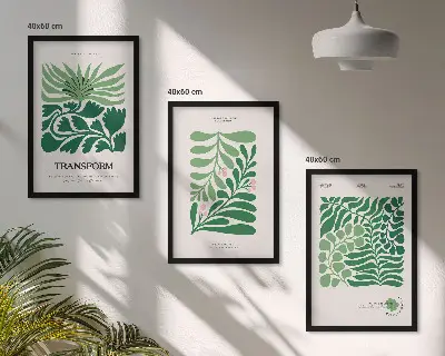 Keretezett képszett hálószobába zöld levelű növényi mintákkal