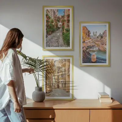 A szökőkút bájos utcái keretezett kép szett hálószobai dekoráció