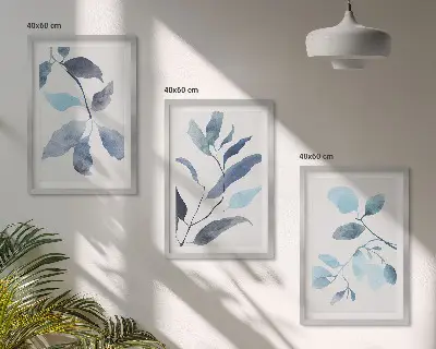Kék levelek akvarell kép szett keretezett változat hálószobába
