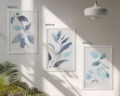 Kék levelek akvarell kép szett keretezett változat hálószobába