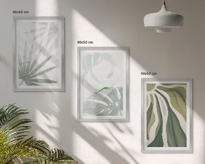 Keretezett képszett hálószobába zöld és szürke növényi mintás