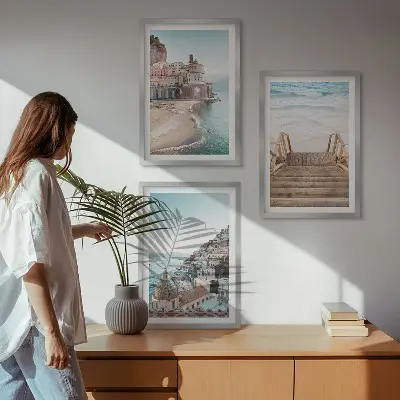Keretezett kép szett hálószobába nyári pasztell tengerparti kilátás mintával