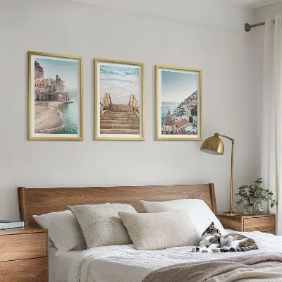 Keretezett kép szett hálószobába nyári pasztell tengerparti kilátás mintával