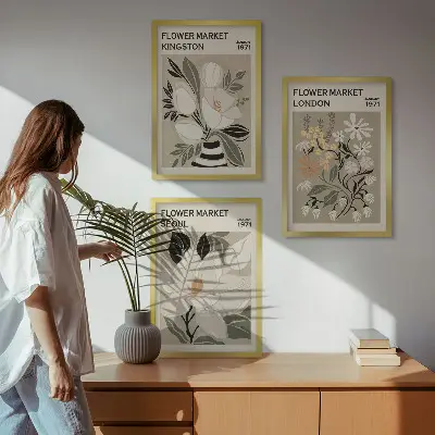 Keretezett kép szett hálószobába retro virágok a világ minden tájáról mintával