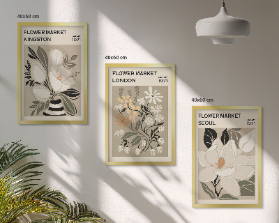 Keretezett kép szett hálószobába Retro virágok a világ minden tájáról