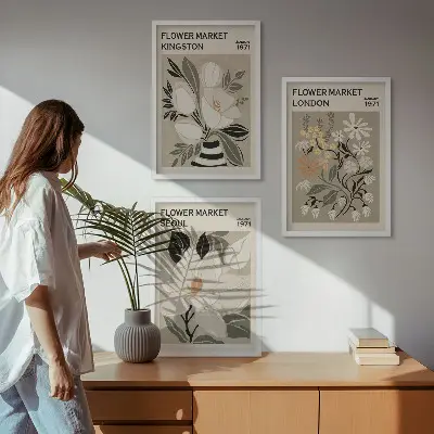 Keretezett kép szett hálószobába retro virágok a világ minden tájáról mintával