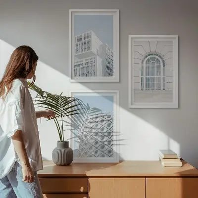 Modern építészeti geometria keretezett képszett hálószobai dekoráció
