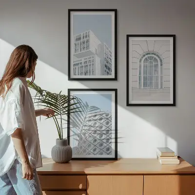 Modern építészeti geometria keretezett képszett hálószobai dekoráció