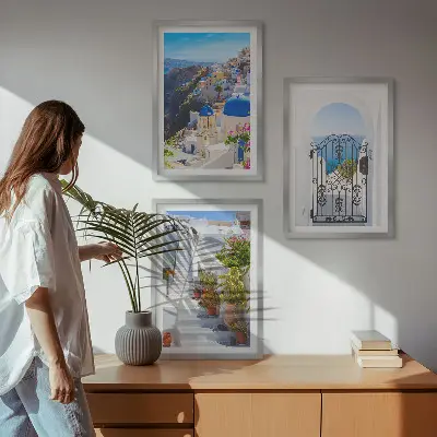 Santorini építészete, Oia falikép szett keretezett változat hálószobába
