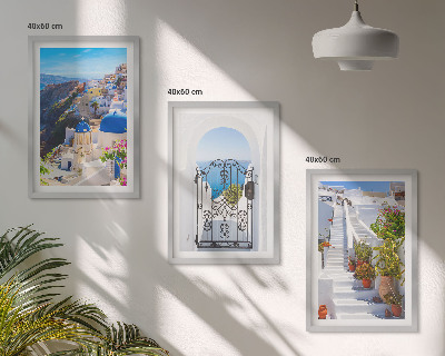 Keretezett kép szett hálószobába Santorini építészete, Oia
