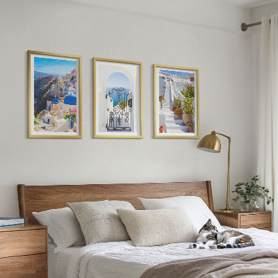 Keretezett kép szett hálószobába Santorini építészete, Oia