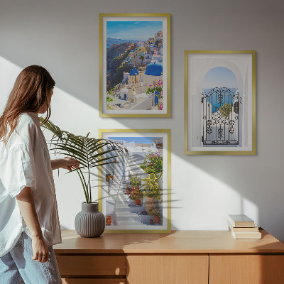 Keretezett kép szett hálószobába Santorini építészete, Oia