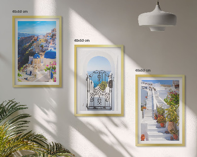Keretezett kép szett hálószobába Santorini építészete, Oia