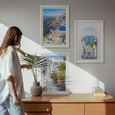 Santorini építészete, Oia falikép szett keretezett változat hálószobába