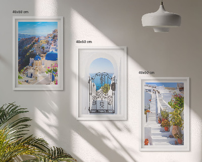 Keretezett kép szett hálószobába Santorini építészete, Oia