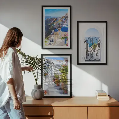 Santorini építészete, Oia falikép szett keretezett változat hálószobába