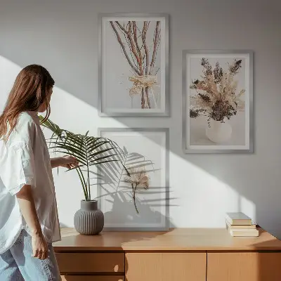 Minimalista virágmintás kép szett hálószobai dekoráció keretben