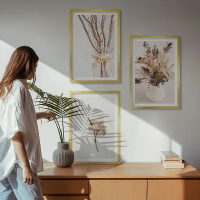 Minimalista virágmintás kép szett hálószobai dekoráció keretben