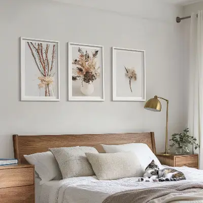 Minimalista virágmintás kép szett hálószobai dekoráció keretben