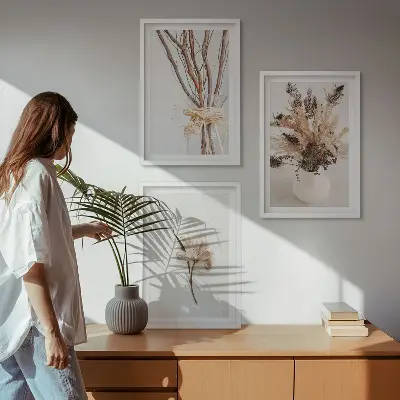 Minimalista virágmintás kép szett hálószobai dekoráció keretben