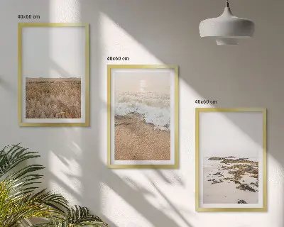 Keretezett kép szett hálószobába strand hullámok és kövek mintával