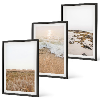 Keretezett kép szett hálószobába Strand hullámok kövek nyár