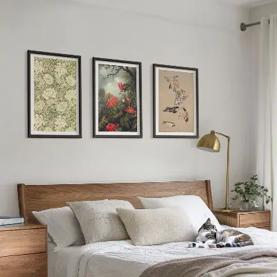 Fali dekorációs képszett virágok és madarak mintával