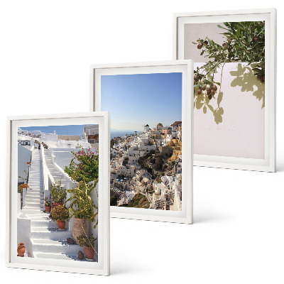 Keretezett kép szett hálószobába Fehér lépcsők Santorini látképe