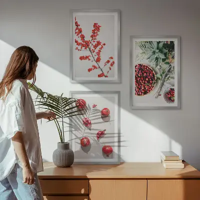 Fali dekorációs képkészlet minimalista piros növényi gyümölcsök
