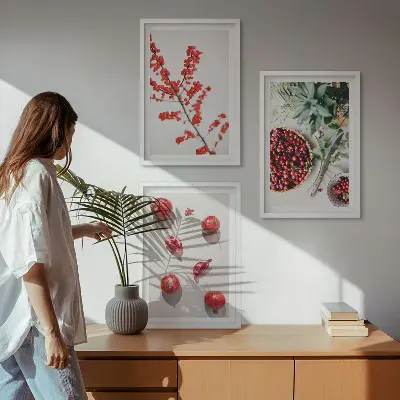 Fali dekorációs képkészlet minimalista piros növényi gyümölcsök