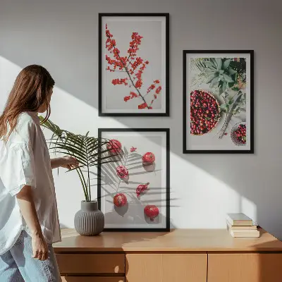 Fali dekorációs képkészlet minimalista piros növényi gyümölcsök