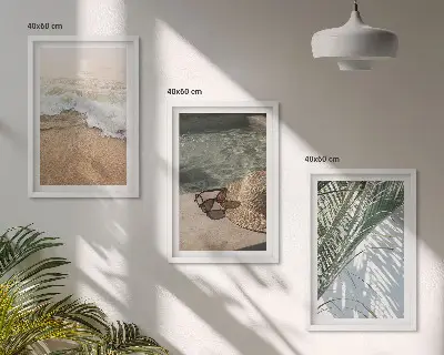 Fali dekorációs képszett vízparti strandkalap és napszemüveg mintával